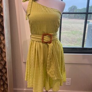 One Shoulder Lime Green Dress